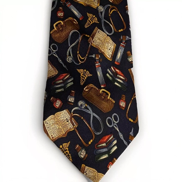 ALYNN Neckwear Mens Necktie 100% Silk Doctor Theme Tie Creative American Design - Picture 1 of 8
